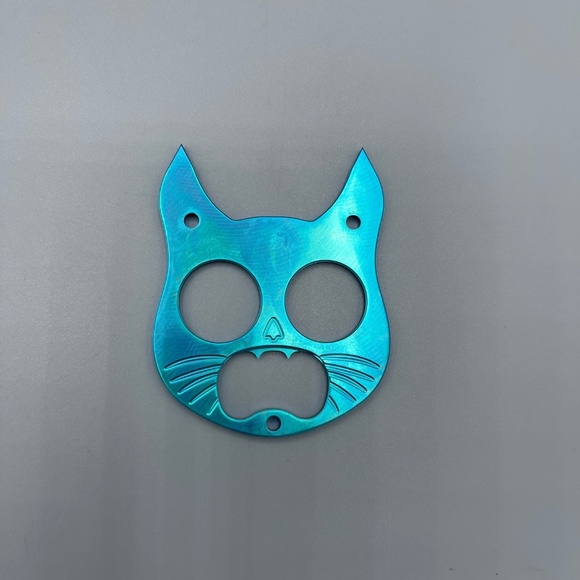 Teal Blue Cat Keychain EDC Gear Safety Cat Bottle Opener Keychain - Picture 1 of 2